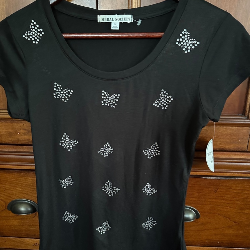 Moral Society Black Short Sleeve Top M NWT